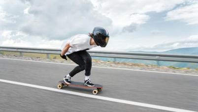 Skateboard rolling downhill