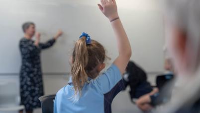 Student with hand up