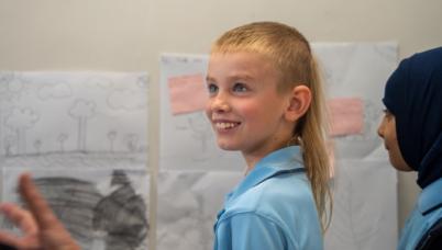 Student in a gallery walk