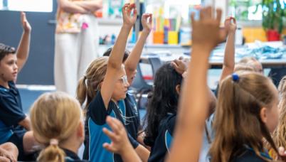 Students with hands up