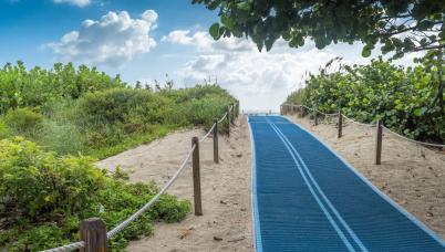 A beach walkway on a hill